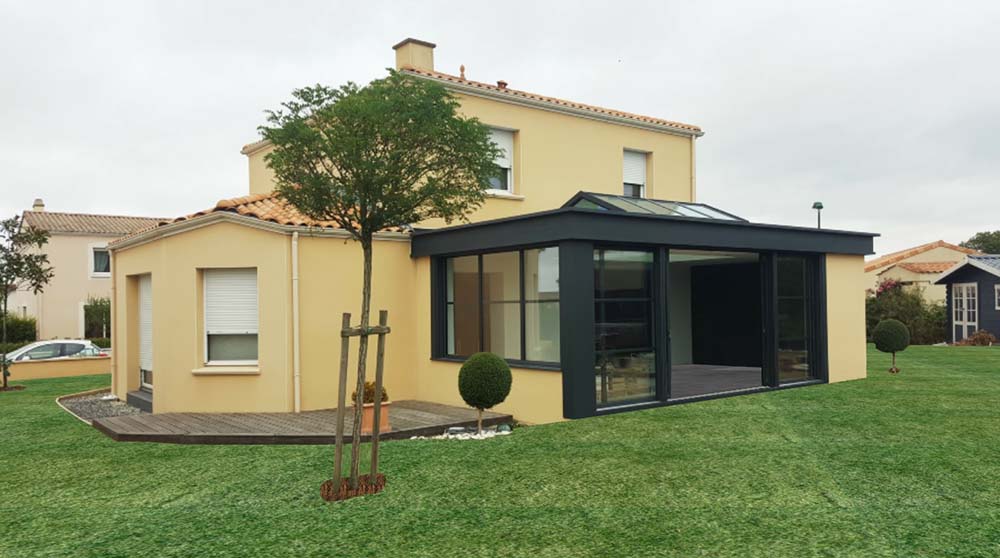 Toiture plate et extension de maison